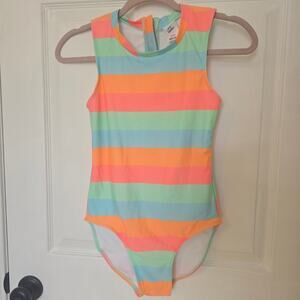 NWOT Art Class Colorful Neon Striped Kids Girls High-Neck Swimsuit XL 14